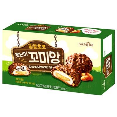 Моти в шоколаде с ореховой начинкой и кусочками арахиса Samjin, Корея, 216 г Акция