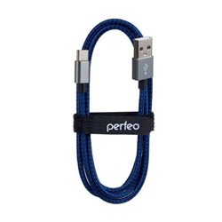 Кабель Type-C - USB 2.0, 3 м, в тканевой оплетке (U4904) "Perfeo", черно-синий, в пакете