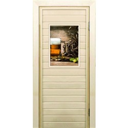 Дверь для бани со стеклом (40*60), "Хмель и солод", 170×70см, коробка из осины