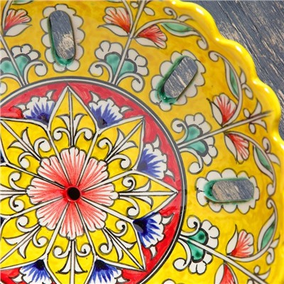 Фруктовница Риштанская Керамика "Цветы", 23 см, жёлтая