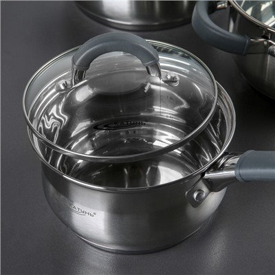 Набор посуды «Ирида», 3 предмета: кастрюли 2,9 л, 3,9 л, ковш 1,9 л, капсульное дно, стеклянные крышки