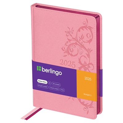 Ежедневник Berlingo 2025г. А5 184л. кожзам "Starlight S" (DD5_84503) розовый, металлик срез