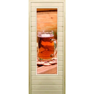 Дверь для бани со стеклом (43*129), "Кружка", 170×70см, коробка из осины