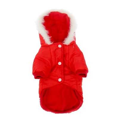 Куртка с капюшоном и мехом, размер XL (ОШ 34, ОГ 47, ДС 31 см), красная
