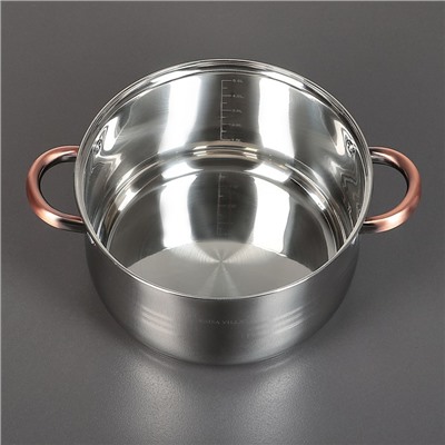 Набор посуды «Злата», 4 предмета: кастрюли 3,6/6,1 л, ковш 1,9 л, сотейник d=24 см, антипригарное покрытие, капсульное дно, стеклянные крышки