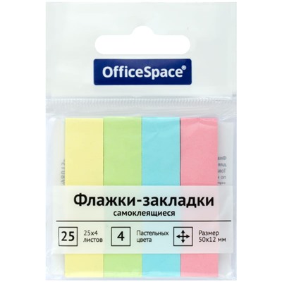 Закладки самоклеящ. OfficeSpace (SN25_21801) пастель 50*12мм, 4цв.*25л.
