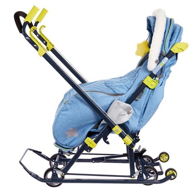 Санки коляска «Ника Детям НД 7-7», дизайн в джинсовом стиле, цвет синий, механизм качания