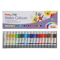 Акварель художественная набор в тубе 18 цветов по 5мл Pentel Water Colours