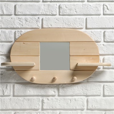 Зеркало "Овал", 3 крючка, сосна, натуральный, 54×29×10 см