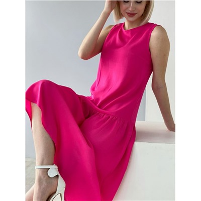 5864 Платье с асимметричным воланом розовое