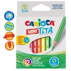 Карандаши 12 цветов Carioca Tita mini, грифель 3.0 мм, шестигранные, пластиковые, картон, европодвес