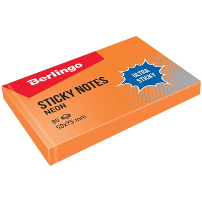 Блок самоклеящийся Berlingo "Ultra Sticky" 50*75мм 80л., неоновый оранжевый (LSn_39414)