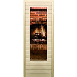 Дверь для бани со стеклом (43*129), "Камин-4", 170×70см, коробка из осины