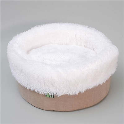 Лежанка круглая, мебельная ткань/мех, микс серо-коричневый 37 х 37 х 16 см