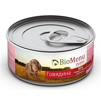 Консервы BioMenu PUPPY для щенков говядина 95 %-мясо , 100 г