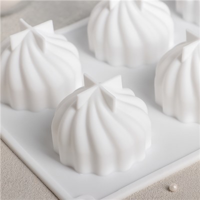 Форма для муссовых десертов и выпечки Доляна «Взбитые сливки», 28×19×5 см, 6 ячеек, d=6,5 см, цвет белый