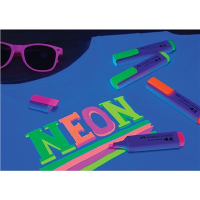 Маркер перманентный для ткани Faber-Castell Textile Neon, 4 цвета, 1-5 мм, блистер