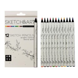 Карандаши 12 цветов SKETCH&ART, утолщённые