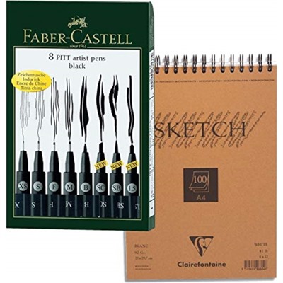 Набор ручек капиллярных Faber-Castell PITT® Artist 6 штук (линеры XS, S, F, M; кисть B, С), цвет черный