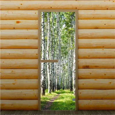 Дверь для бани и сауны "Берёзовая роща", 190 х 67 см, с фотопечатью 6 мм Добропаровъ