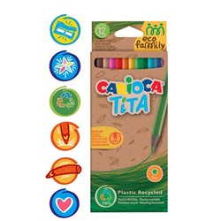 Карандаши 12 цветов Carioca Tita EcoFamily, пластиковые, заточенные, картон, с заботой о природе, европодвес