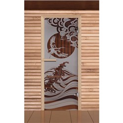 Дверь для бани и сауны "Журавль", сатин, 6мм, УФ-печать, 190х67см, Добропаровъ