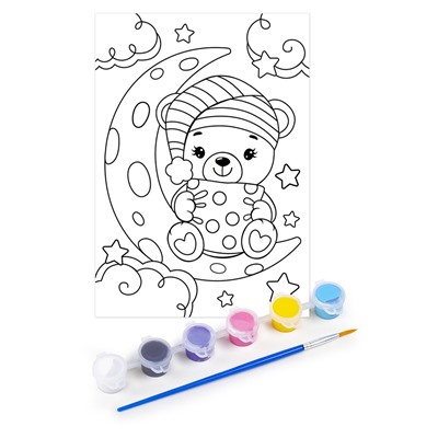Набор для творчества "Раскраска с блестками. Мишка" А4 (05233) "Десятое королевство", с акриловыми красками