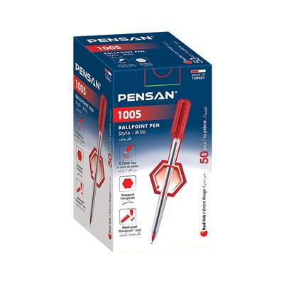 Ручка шар. Pensan (1005) красная, 0.7мм, игольчатый стержень, на масляной основе
