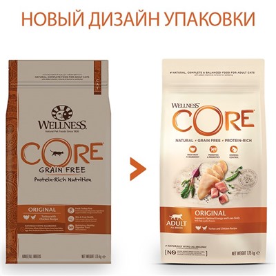 Сухой корм CORE для  кошек, из индейки с курицей, 1,75 кг