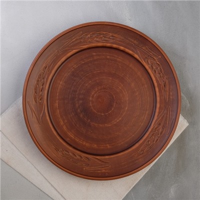 Тарелка "Дымленая", плоская, декор, красная глина, 25 см, микс