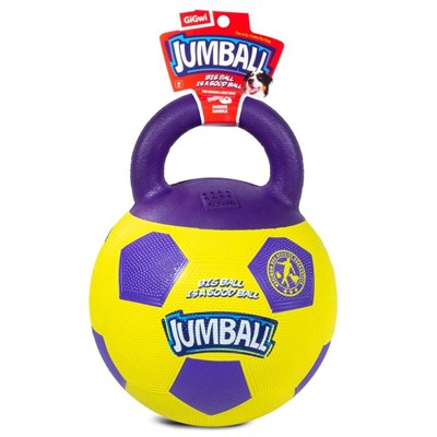 Игрушка для собак GIGWI JUMBALL "Мяч футбольный c ручкой", 26 см, жёлтый