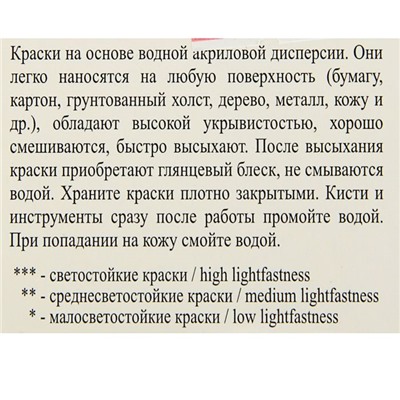 Краска акриловая, набор 6 цветов х 20 мл, Decola, Shine, глянцевые