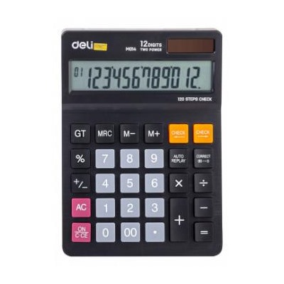Калькулятор 12 разрядов EM01420 черный (1464684) Deli {Китай}