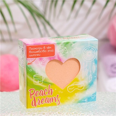 Шипучая соль для ванн с пеной и радужными вставками Peach dreams, сердце, 130 г