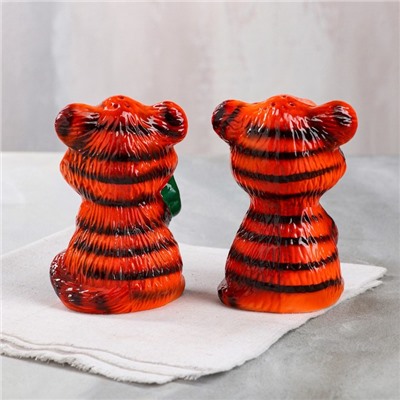 Набор для специй "Тигры", цвет оранжевый, глянец, керамика, 0.3 л, микс