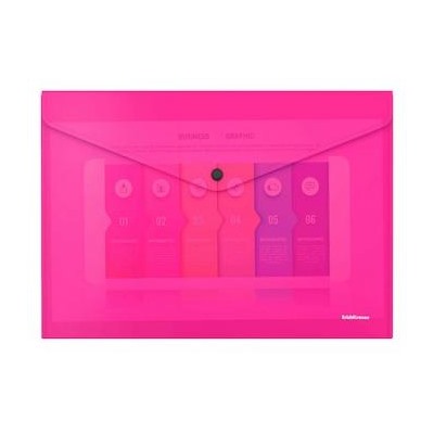 Папка с кнопкой А4 50306 Glossy Neon, полупрозрачная, розовая Erich Krause {Россия}