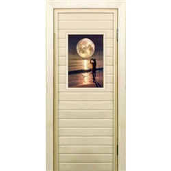 Дверь для бани со стеклом (40*60), "Луна", 170×70см, коробка из осины