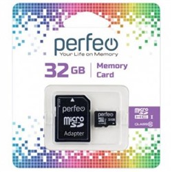 Карта памяти High-Capacity micro SD  32 Gb (class 10) c адаптером PF32GMCSH10A Perfeo {Китай}