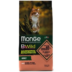 Сухой корм Monge Cat BWild GRAIN FREE для кошек, лосось, беззерновой, 1,5 кг.