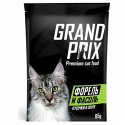 Влажный корм GRAND PRIX для кошек, кусочки в соусе форель и фасоль, 85 г