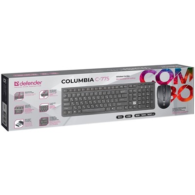 Клавиатура +мышь беспроводные Defender "Columbia C-775RU" черные (45775)
