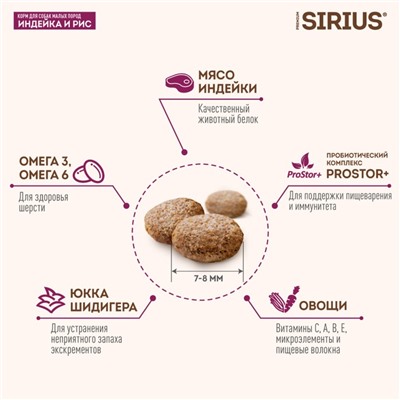 Сухой корм SIRIUS для собак малых пород, индейка, 10 кг