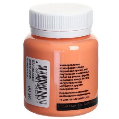 Краска акриловая Pastel 80 мл, WizzArt, Оранжевый пастельный WA3