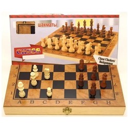 Шахматы, шашки, нарды, 3 в 1, доска и фигуры из дерева, размер поля 29*29см (6502) в коробке