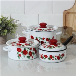 Набор посуды «Рамо», 3 предмета: кастрюли 2/3,5 л; ковш с крышкой 1,5 л, индукция, цвет белый