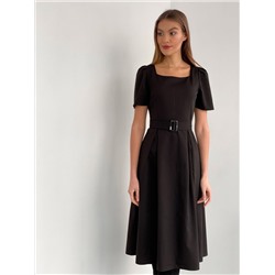 3530 Платье в стиле 60-х с вырезом каре и объёмными рукавами чёрное