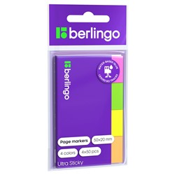 Закладки самоклеящ. Berlingo "Ultra Sticky" (LSz_41002) неон 50*20мм, 4цв.*50л.