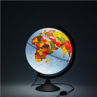 Глобус физико-политический D=320 мм с подсветкой от 220В (Ke013200228 / К013200101) на круглой подставке