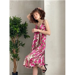 5507 Платье-комбинация со змеиным принтом розово-кофейное