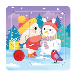 Пазл деревянный музыкальный «С Новым годом! Зайчик и снеговик»